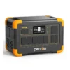 A studio product photo of the Pecron E1000LFP portable power station, showing its rugged gray-and-black chassis with bright orange accents, rubber-covered ports, a central digital display, and integrated carrying handles.