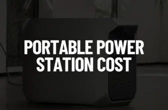 Informational blog featured image showing an EcoFlow DELTA series portable power station charging from a wall outlet, with large white text reading “PORTABLE POWER STATION COST.”